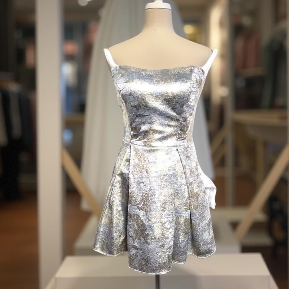 Dress the Population Kierstan Metallic Floral Strapless Dress Size S - Picture 4 of 6